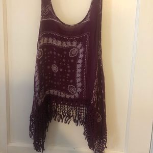 Cranberry colored boho tank top w tassle detail